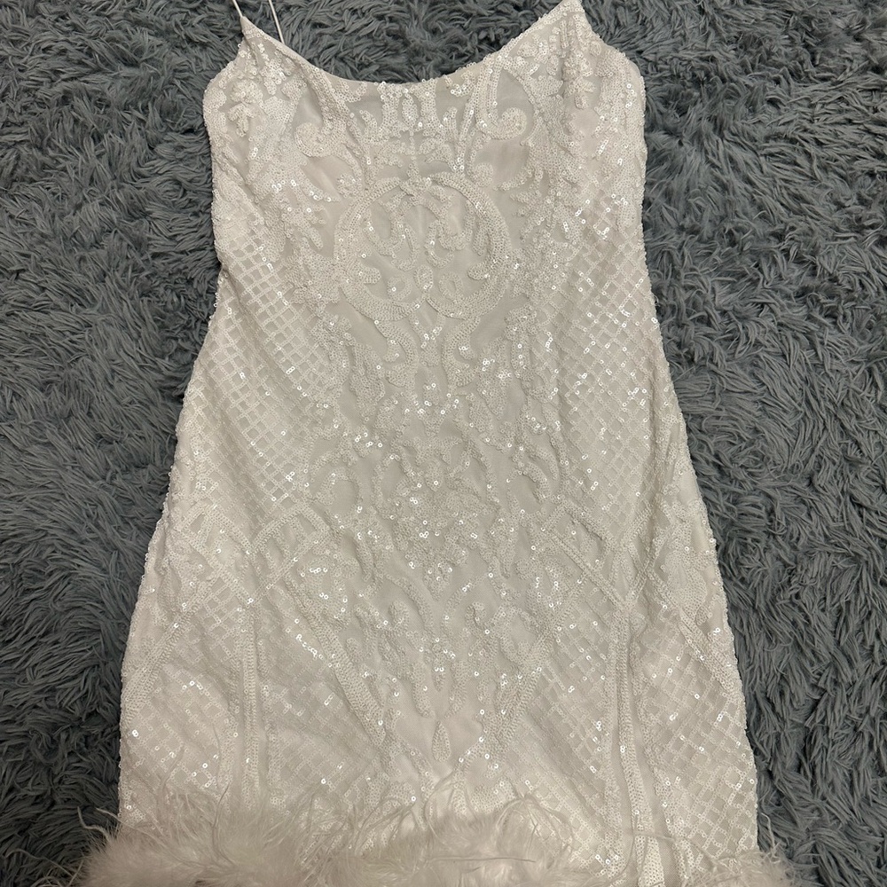 B Darlin White Mini Slip Dress with Spaghetti Straps for Bride